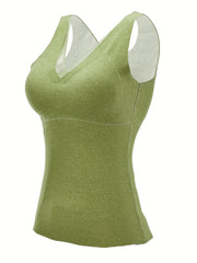 Mesh Stitching Thermal Underwear V Neck Sleeveless Top