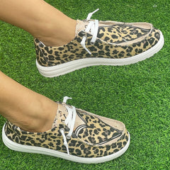 Leopard Print Love Couple Flat Skate Shoes Lightweight