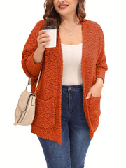 Casual Cardigan Women's Plus Fluffy Long Sleeve Slight Stretch