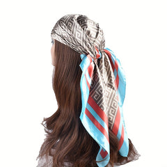 Geometric Print Bandana Silk Square Scarf Large Shawl Vintage Neckerchief