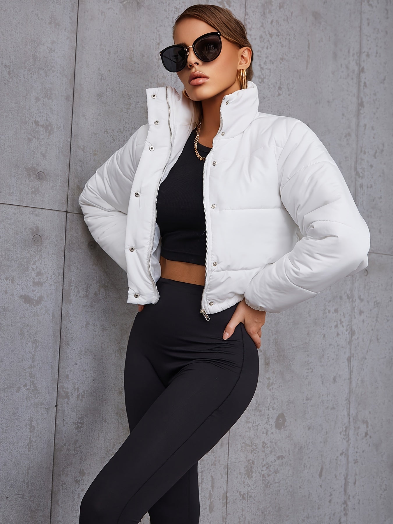 Button Front Zip Up Padded Coat Winter Outerwear
