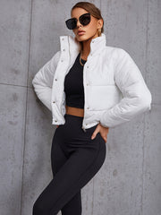 Button Front Zip Up Padded Coat Winter Outerwear