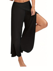 Solid Split Pants Sexy High Waist Long Length Pants Women's Clothing