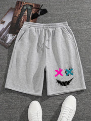 Grimace Print Men's Drawstring Shorts Casual Loose Summer Clothing