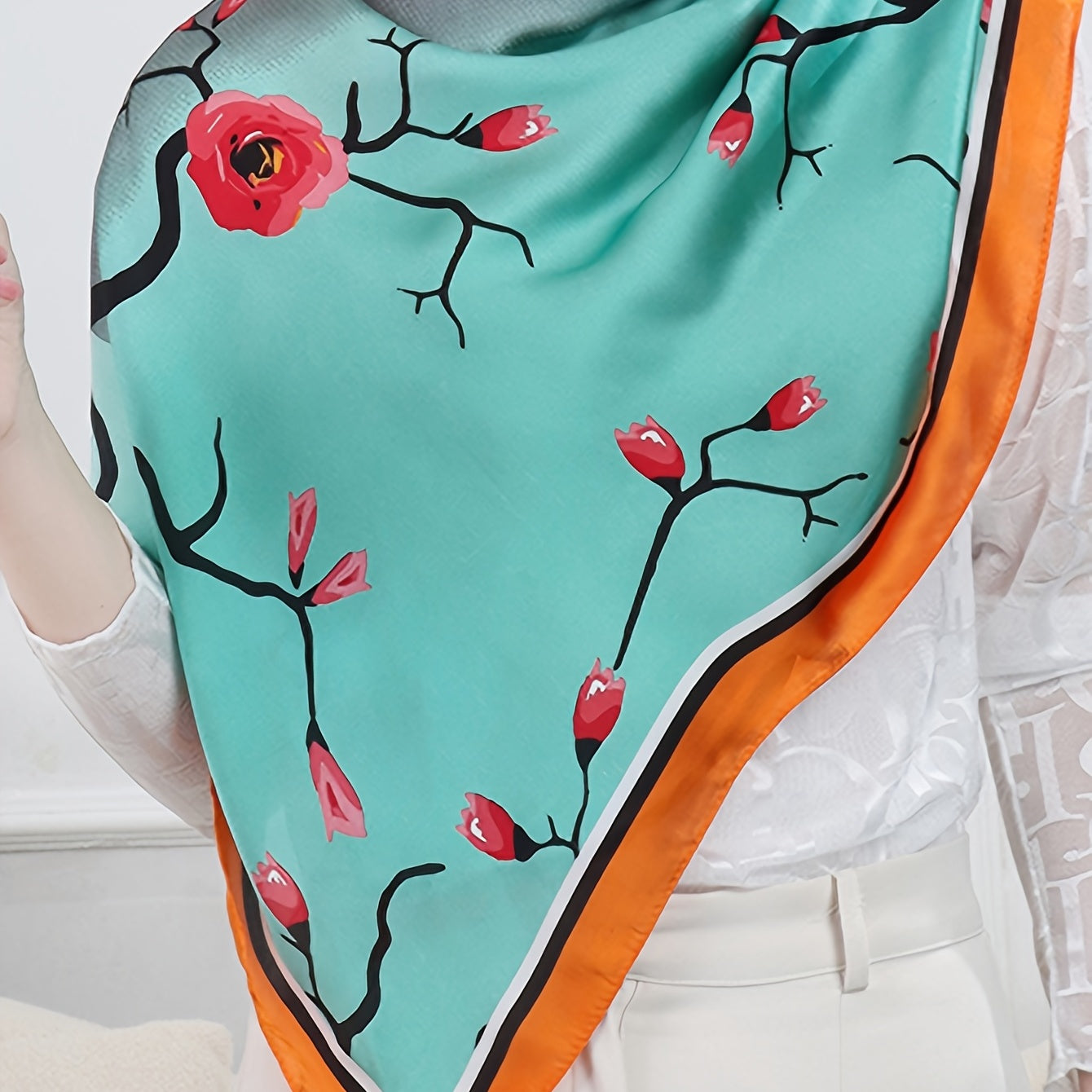 Plum Blossom Crane Square Scarf Thin Wrap Bandana