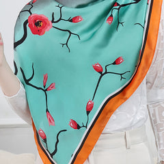 Plum Blossom Crane Square Scarf Thin Wrap Bandana