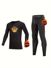 Kids Compression Fleece Sets Elastic Crew Neck Pullover & Pants