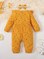 2pcs Baby Girl Long Ruffled Sleeve Bow Bodysuit With Bandana