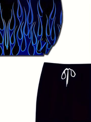 Flame 3D Print Men's 2pcs Hoodie & Sweatpants Set