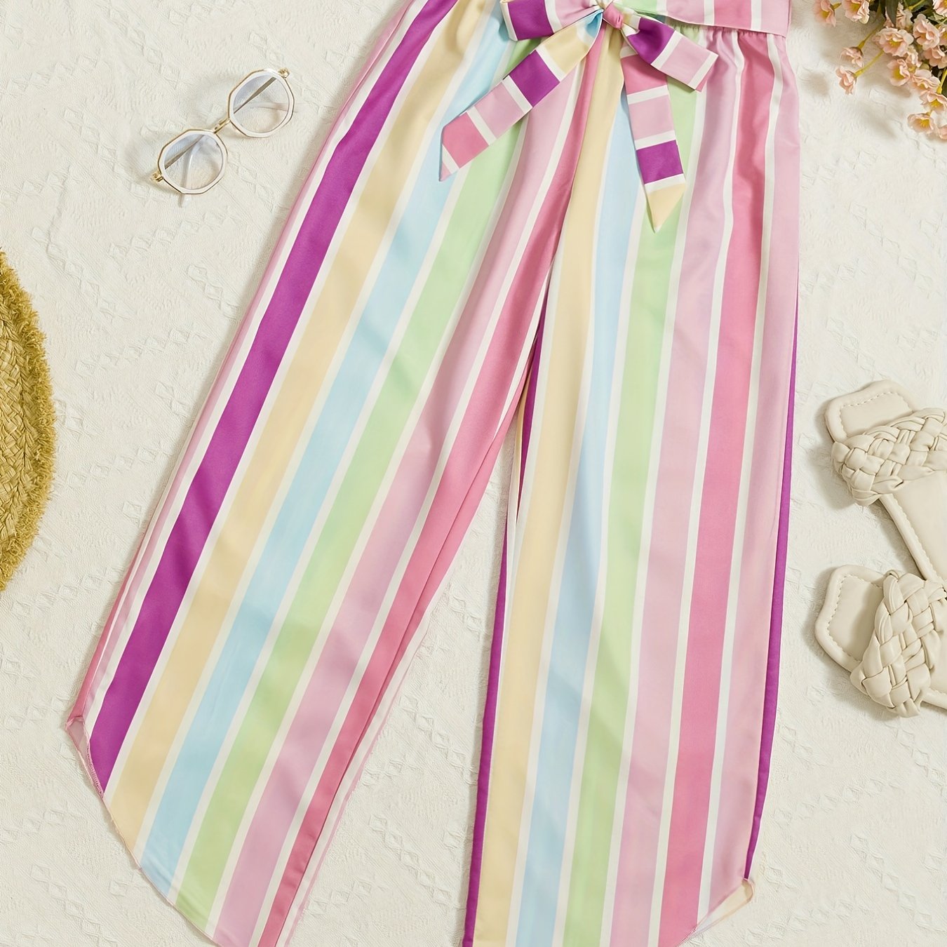 Girl's Colorful Striped Cuffs Casual Pants Unique & Trousers