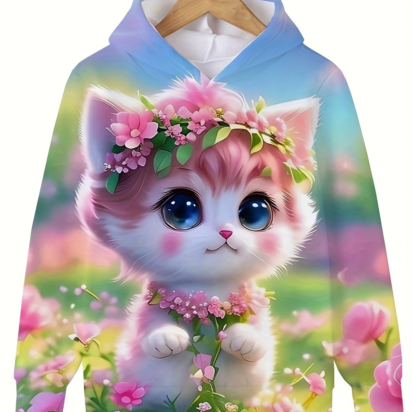 Flower Kitty Garden Hoodie Long Sleeve Sweatshirt