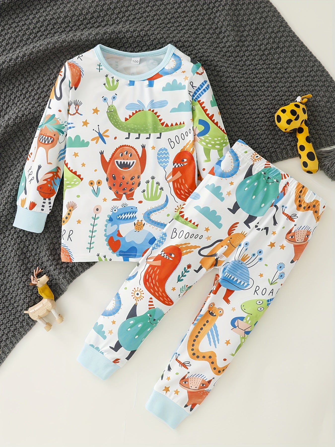 Boys Monster Pajamas Set Long Sleeves Cozy Homewear