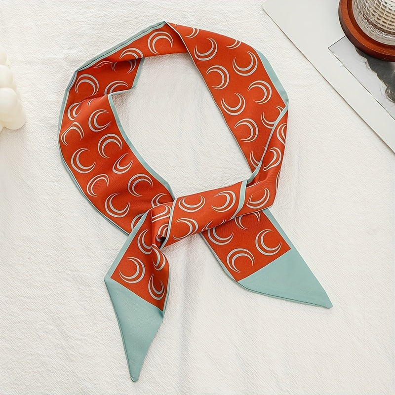 Red Crescent Print Skinny Scarf Hair Ribbon Neckerchief Satin Twilly Scarf