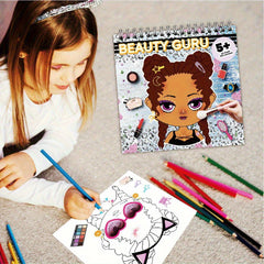 DIY Beauty Art Coloring Book for Kids with Makeup Stickers