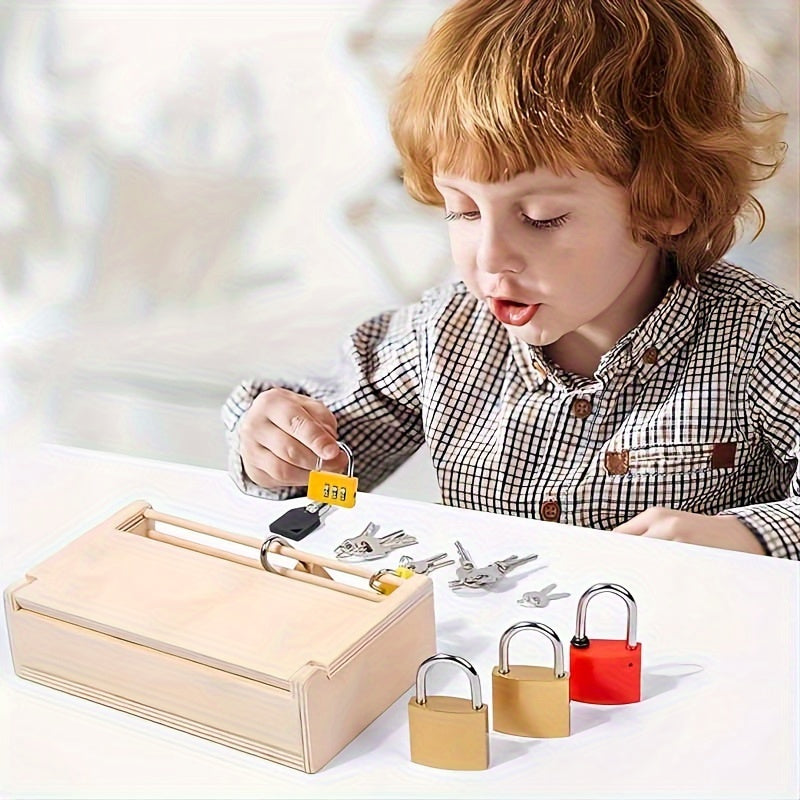 Kids Wooden Lock Box Toy Enhances Fine Motor Skills