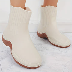 Women's Waterproof Ribbed Rain Boots Non Slip Mid Calf