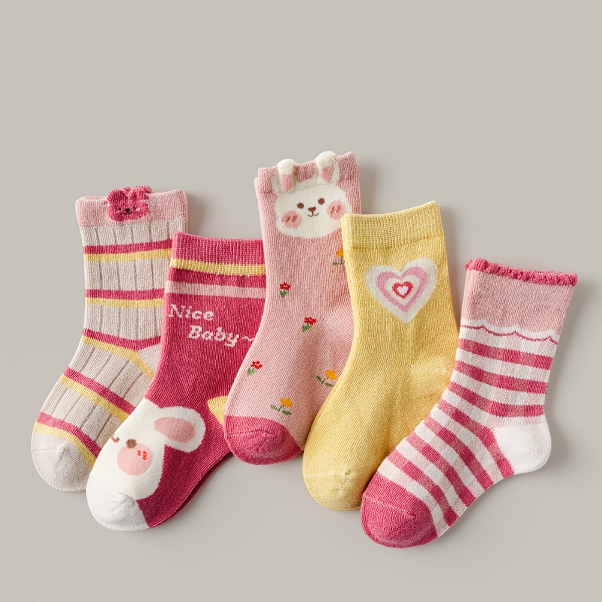 5 Pairs Girls Bunny Flower Striped Socks for Easter