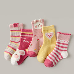 5 Pairs Girls Bunny Flower Striped Socks for Easter