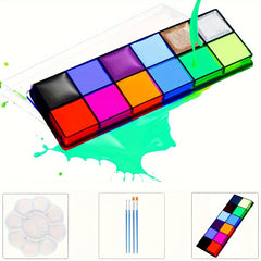 12 Colors UV Face Body Paint Palette with Brushes Waterproof Halloween Cospla