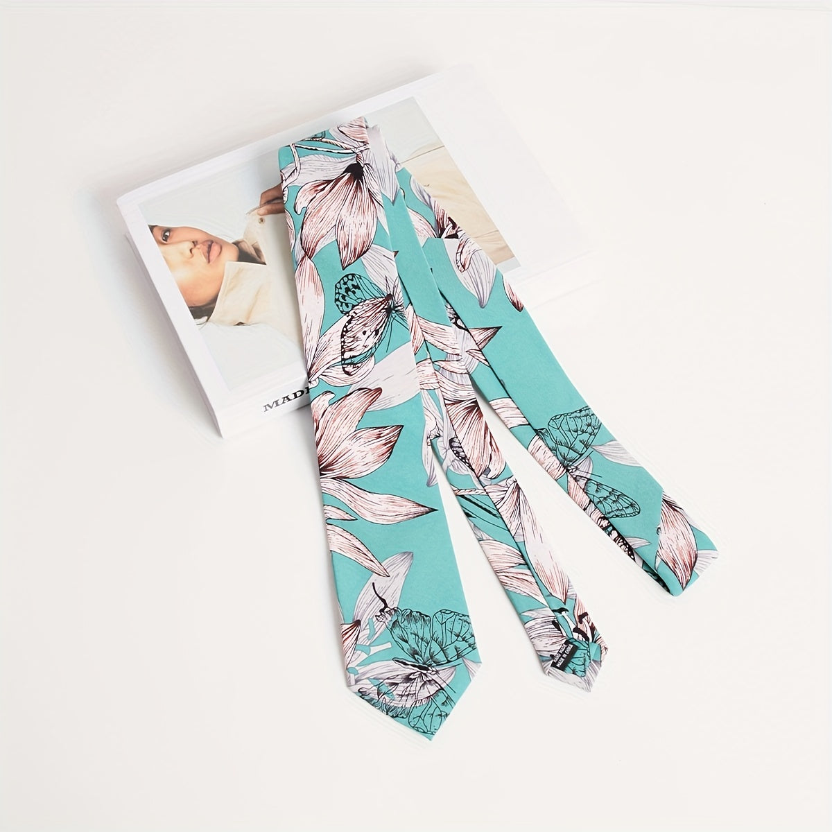 Green Floral Print Unisex Tie Casual Shirt Bow Tie