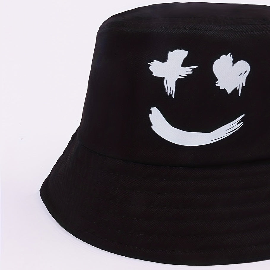 Smiling Face Fisherman Hat Print Bucket Hat Unisex Sunshade Basin Hat