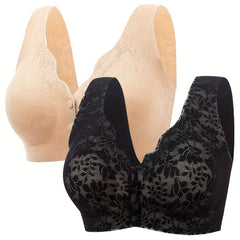 2pcs Lace Wireless Push Up Bras Comfortable & Breathable Women's Lingerie