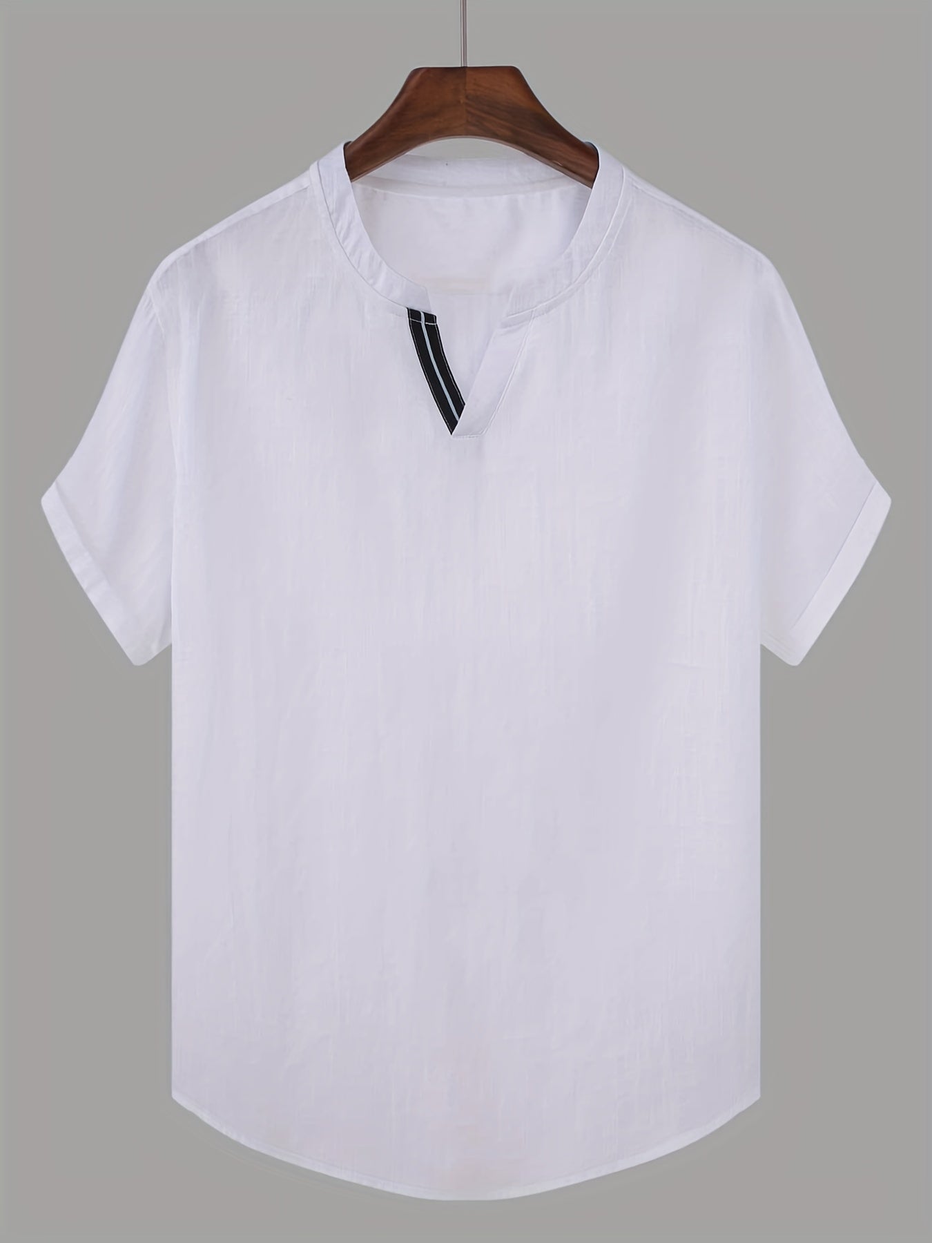 Men's Cotton Solid V Neck Shirt Short Sleeves for Summer
