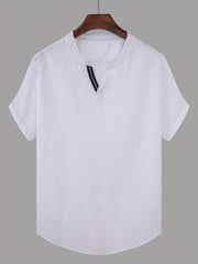 Men's Cotton Solid V Neck Shirt Short Sleeves for Summer