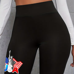 Women's Plus Flag & Letter Print High Rise Biker Shorts