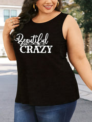 Slogan Print Tank Top Round Neck Medium Stretch