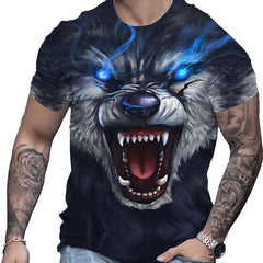 Men's Wolf Pattern Sports T-shirt Round Neck Tee Shirt