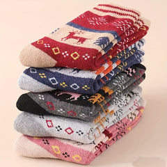 5 Pairs Elk Print Socks Christmas Crew Women's Stockings