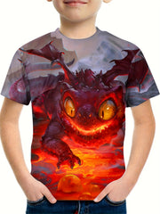 Fire Dragon 3D Print Kids T shirt Boys Summer Lightweight Comfy Round Neck