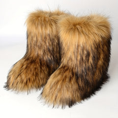 Women's Fuzzy Snow Boots Soft Slip On Flat Shoes