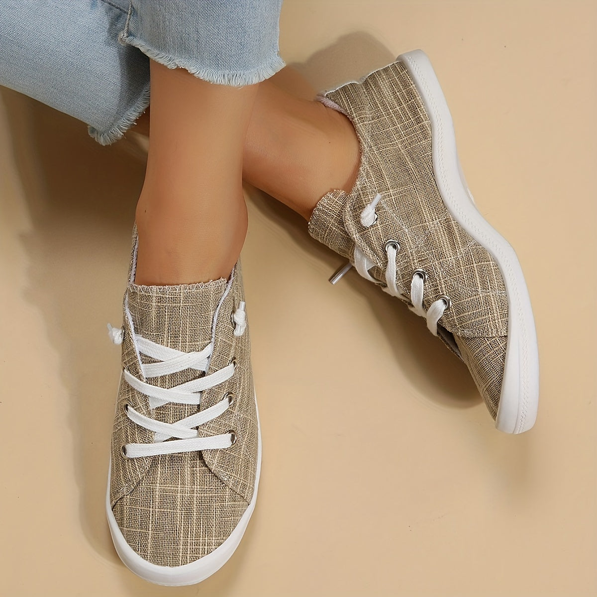 Women's Canvas Lace Up Sneakers Casual Flat Shoes