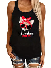 Dog Print Tank Top Sleeveless Casual Top For Summer & Spring Women's Clothing