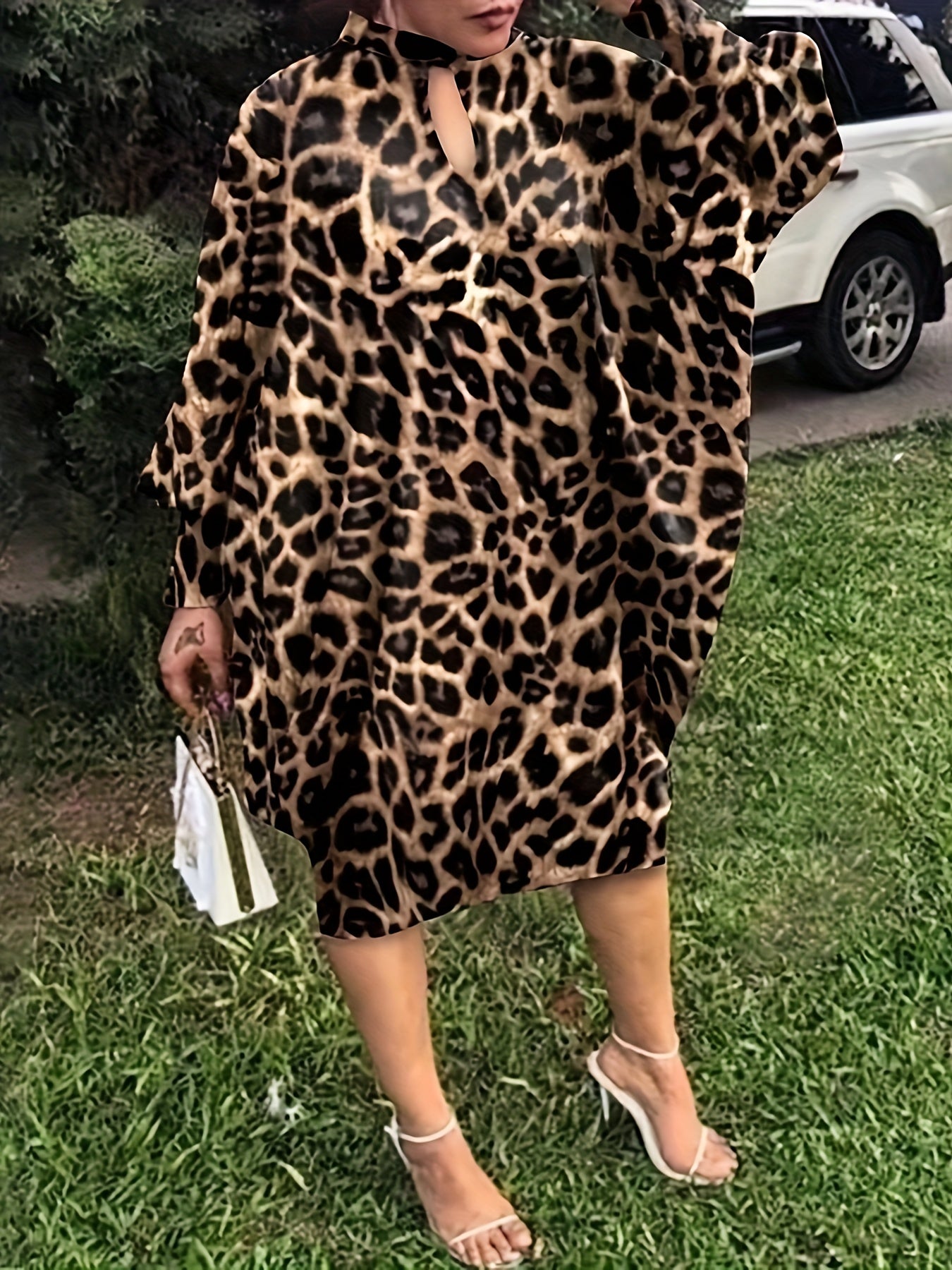 Boho Leopard Print Batwing Sleeve Dress