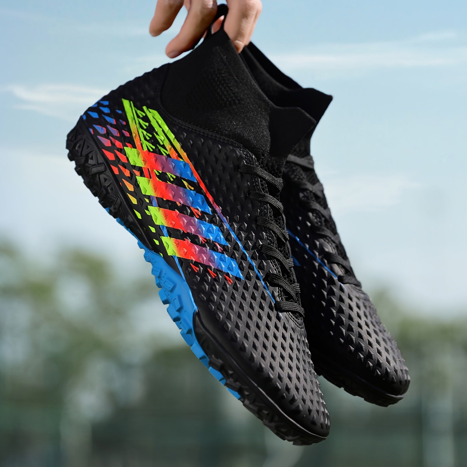 Boy's High Top Turf Football Boots Lace Up TF Soccer Cleats