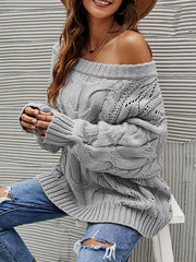 Solid Cable Off Shoulder Sweater