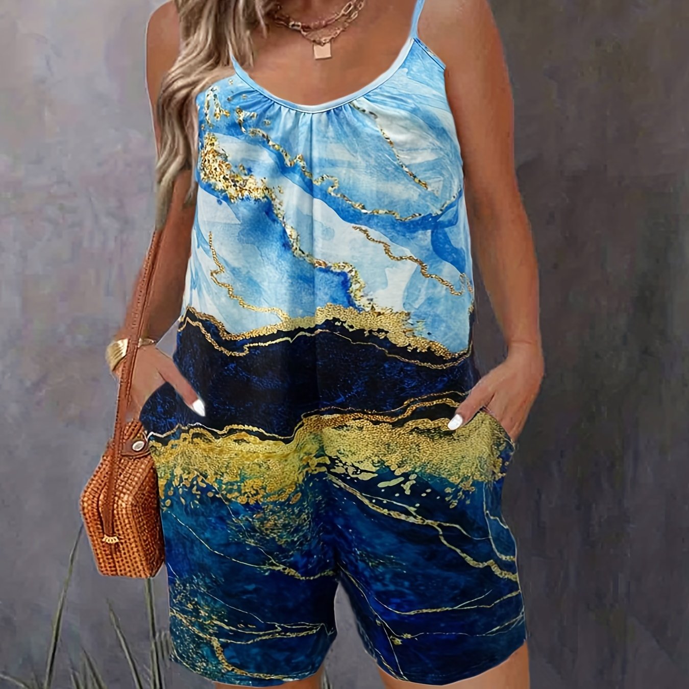 Marble Print Off Shoulder Jumpsuit