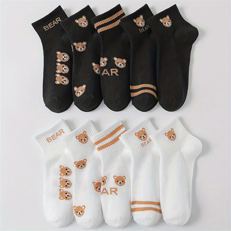 10 Pairs Cartoon Bear Socks Women's Stockings