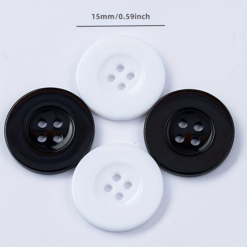 50pcs 15mm Sewing Flatback Buttons 4 Holes Plastic Resin DIY Crafts