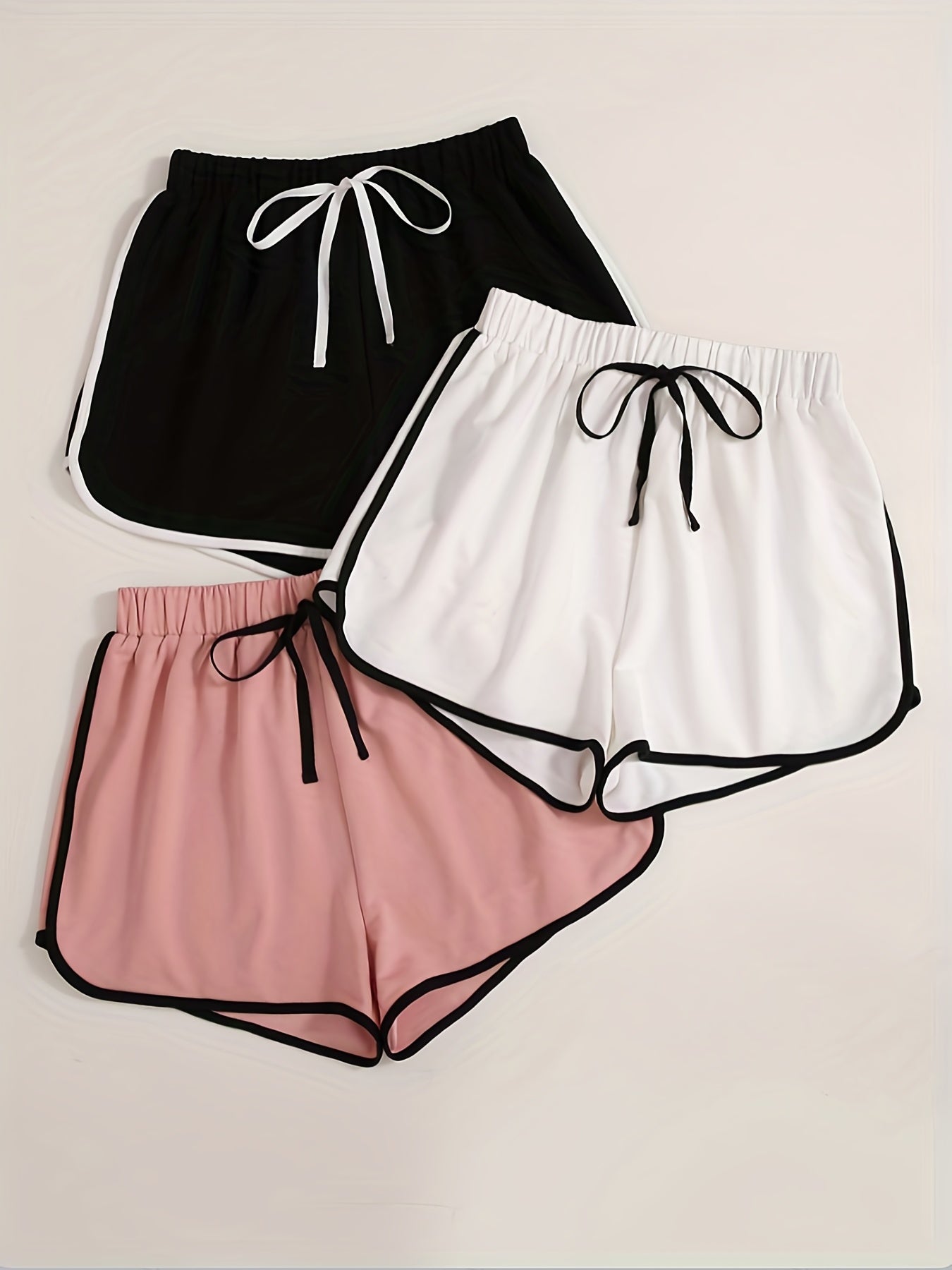 3 Packs Contrast Trim Bow Decor Shorts Elastic Waist Casual Shorts