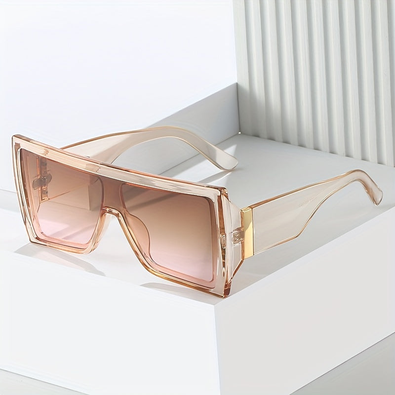 Square One piece Sunglasses For Men Retro Large Frame Glasses With Leather Case