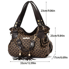 Floral Print Shoulder Bag Tassel Decor Faux Leather Purse