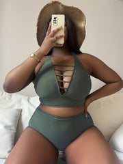 Sexy Tankini Set Halter Neck Crop Top & Underwear Swimsuit