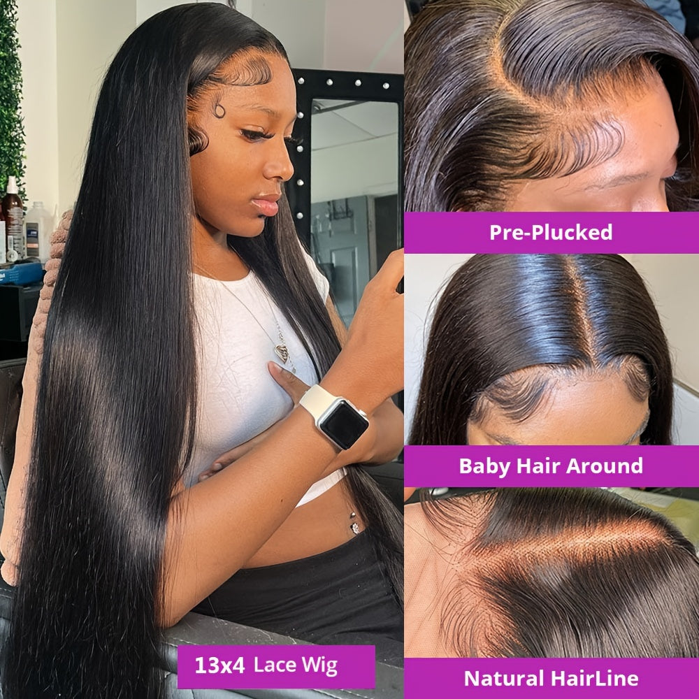 Straight 13x4 Transparent Lace Front Human Hair Wigs 180 Density Pre Plucked