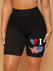 Independence Casual Shorts Women's Plus Flag Print Biker Shorts