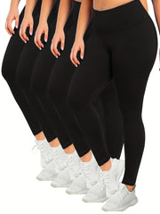 5 Pack Plus Size Sports Leggings Set | Tummy Control Yoga Workout Pants