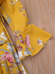 Girls' Botanical Print Long Sleeve Dress
